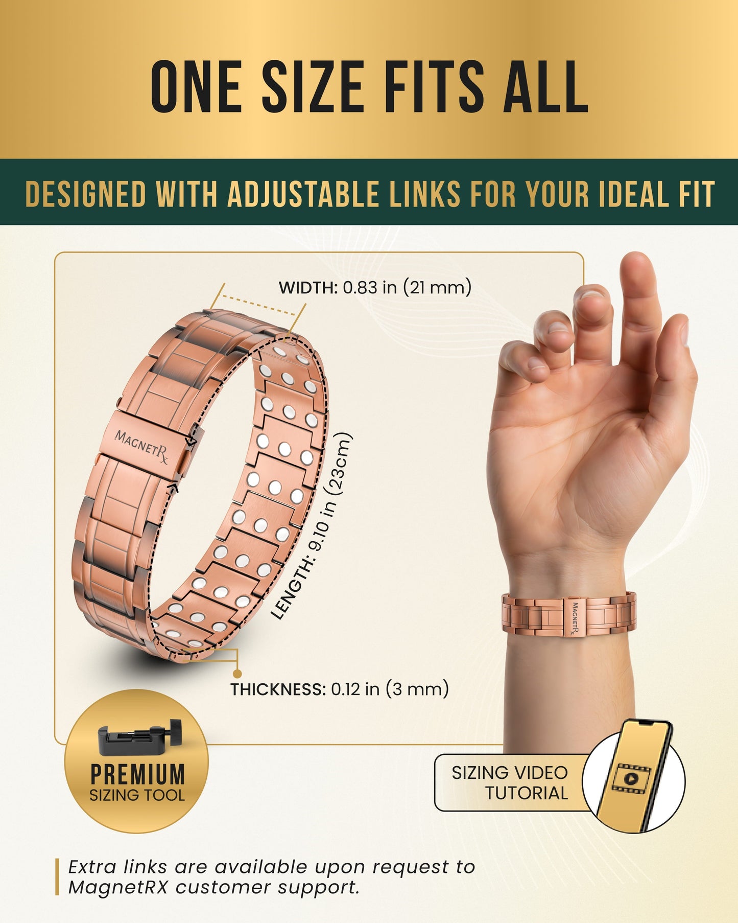 3x Strength Copper Magnetic Bracelet for Men (Stealth)